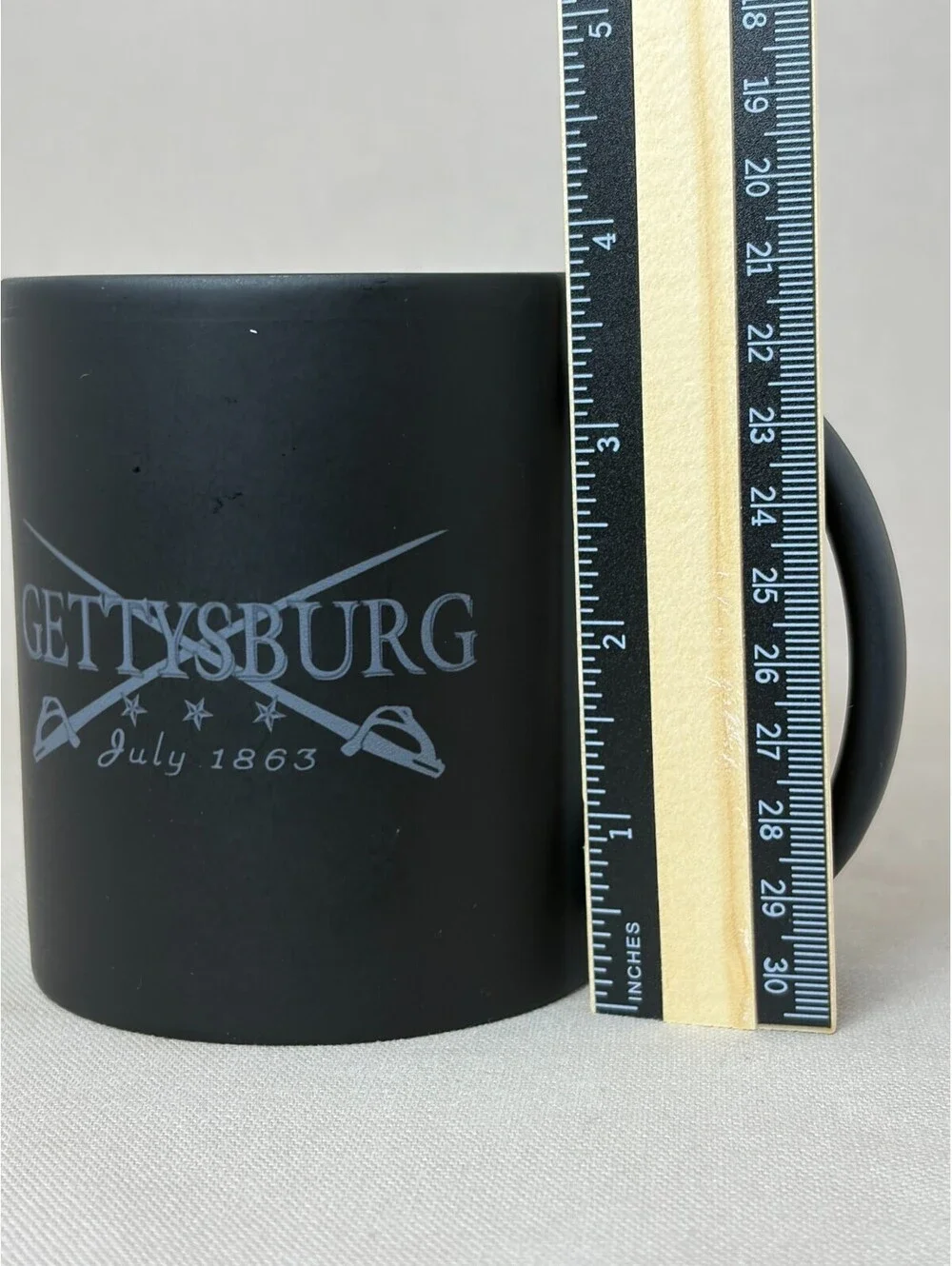 Gettysburg July 1863 Coffee Mug Crossed Swords Civil War Matte Black Ceramic Cup